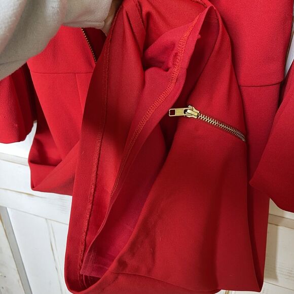 BETSY & ADAM Red Bell Sleeve Gold Zipper Midi Formal Sheath Cocktail Dress 4 - Picture 9 of 12